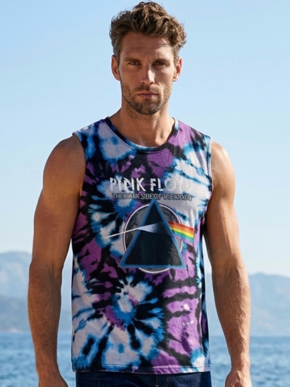 Pink Floyd Tie-Dye Muscle Tank Top - Purple/Blue/Black